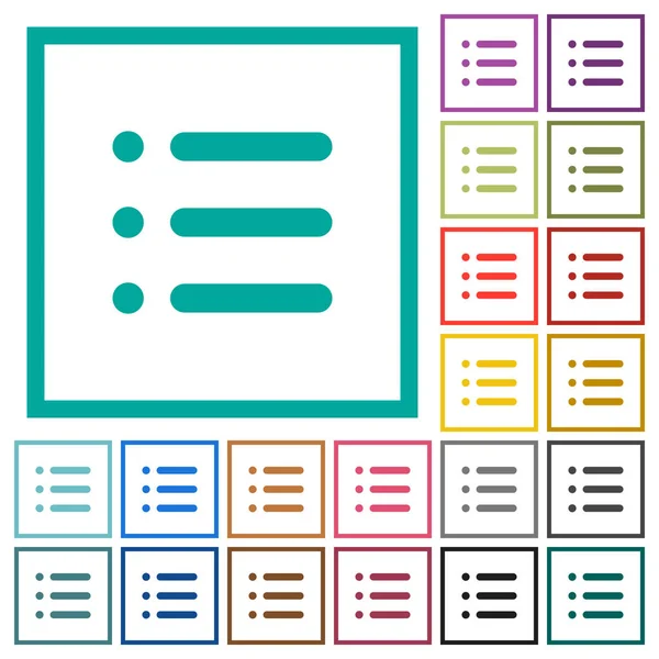 Ungeordnete Liste Flache Farbsymbole Mit Quadrantenrahmen Auf Weißem Hintergrund — Stockvektor