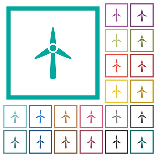 Windkraftanlage Flache Farb Symbole Mit Quadrantenrahmen Auf Weißem Hintergrund — Stockvektor