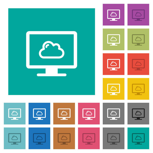 Cloud computing multi colored flat icons on plain square backgrounds. Included white and darker icon variations for hover or active effects.