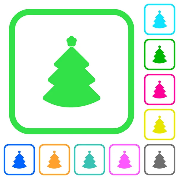 Christmas Tree Vivid Colored Flat Icons Curved Borders White Background — Stock Vector