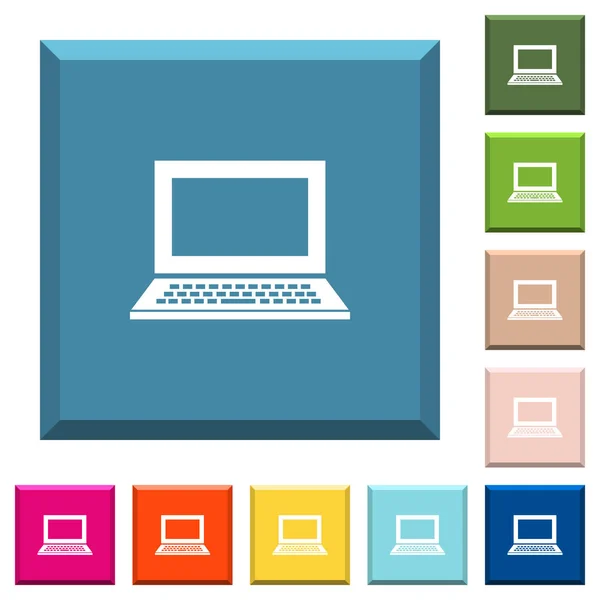 Laptop Mit Weißen Symbolen Auf Kantigen Quadratischen Tasten Verschiedenen Trendigen — Stockvektor
