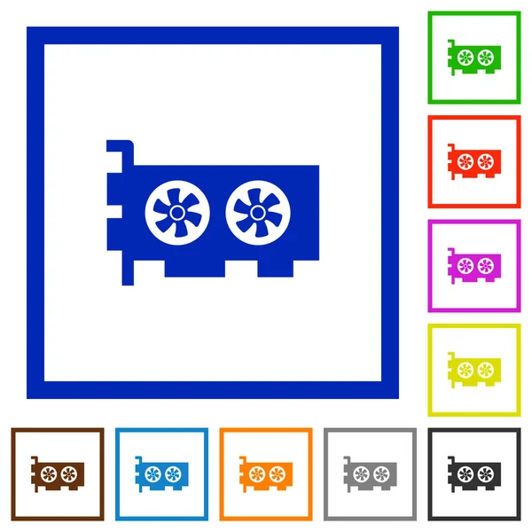 Computer Grafikkarte Flache Farbsymbole Quadratischen Rahmen Auf Weißem Hintergrund — Stockvektor