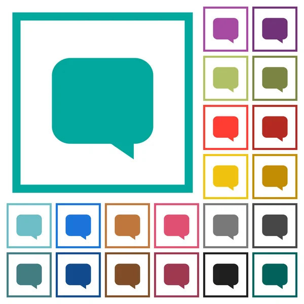 Message Bulle Icônes Couleur Plates Avec Cadres Quadrants Sur Fond — Image vectorielle