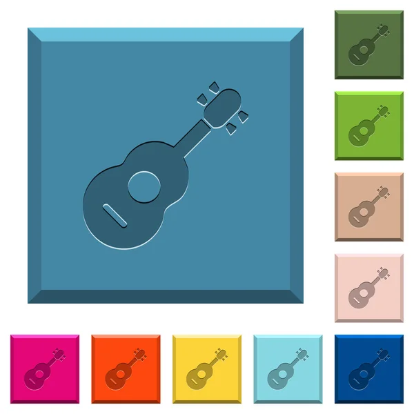 Guitarra Acústica Iconos Grabados Botones Cuadrados Con Bordes Varios Colores — Vector de stock