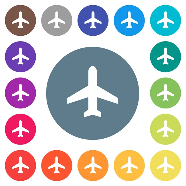Flugzeug Flache Weiße Symbole Auf Runden Farbigen Hintergründen Farbvarianten Hintergrund — Stockvektor