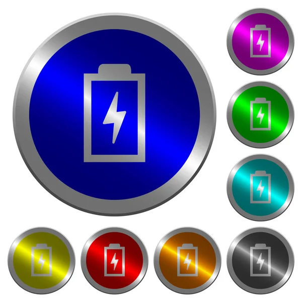 Batteri Med Energi Symbol Ikoner Runda Lysande Mynt Liknande Färg — Stock vektor