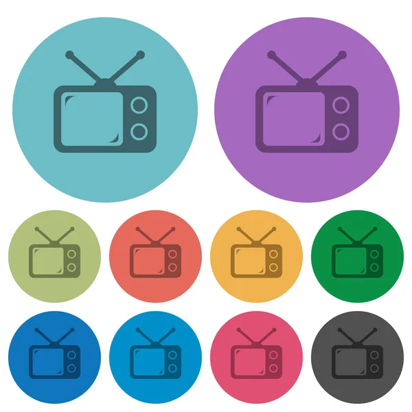 Vintage Retro Televisión Iconos Planos Más Oscuros Sobre Fondo Redondo — Vector de stock