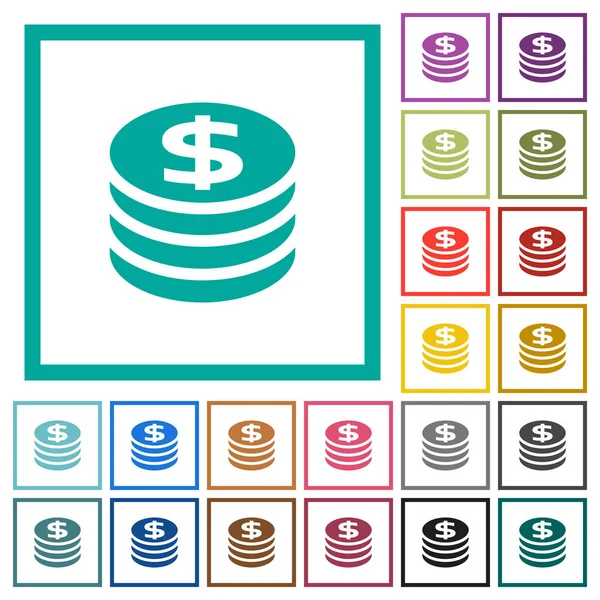Dollarmünzen Flachen Farben Mit Quadrantenrahmen Auf Weißem Hintergrund — Stockvektor