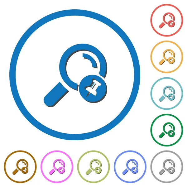 Yuvarlak iğne arama sonuç düz renk vektör simgeler gölgelerde ile özetliyor beyaz arka plan üzerinde