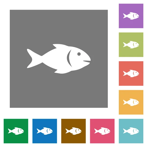 Iconos Planos Peces Sobre Fondos Cuadrados Color Simple — Vector de stock