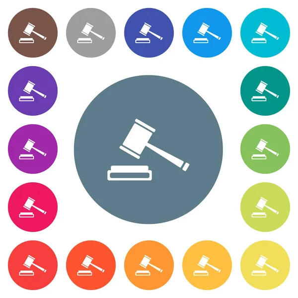 Açık artırma çekiç düz beyaz simgeleri yuvarlak renkli arka planlar. 17 arka plan renk değişimleri dahil.