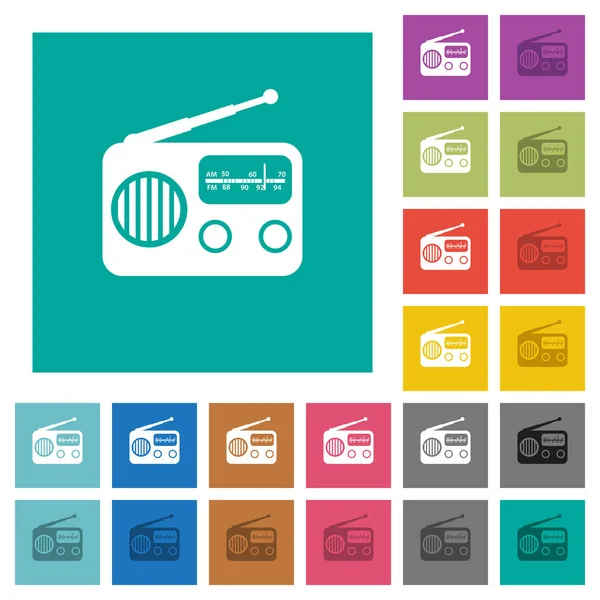 Vintage Retro Radio Multi Colored Flat Icons Plain Square Backgrounds — Stock Vector