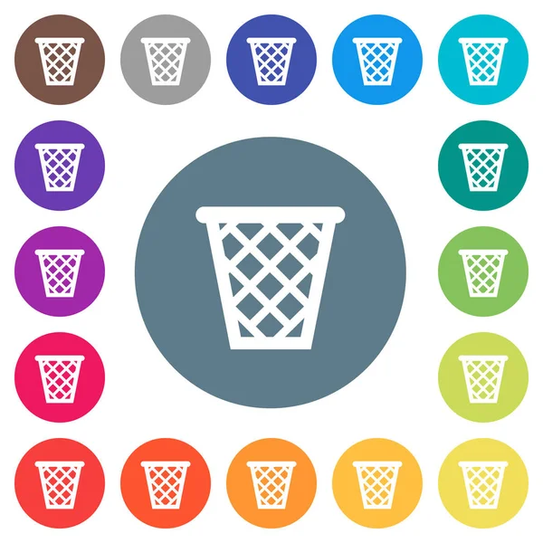 Basura Iconos Blancos Planos Sobre Fondos Color Redondo Variaciones Color — Vector de stock