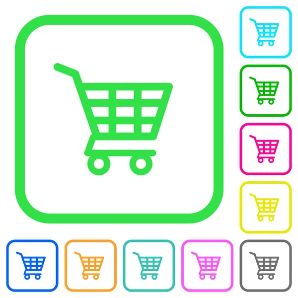 Shopping Cart Levendig Gekleurde Plat Pictogrammen Gebogen Randen Witte Achtergrond — Stockvector