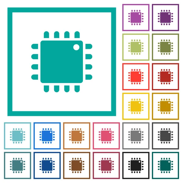 在白色背景下使用象限框架的计算机处理器平面颜色图标 — 图库矢量图片