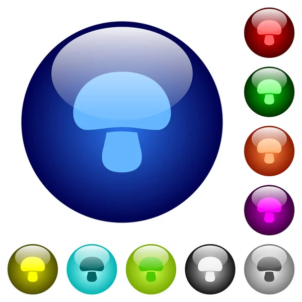 圆形彩色玻璃按钮上的蘑菇图标 — 图库矢量图片