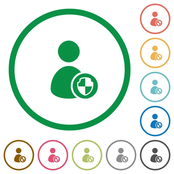 Kullanıcı hesabı koruması düz renk simgeleri özetliyor beyaz arka plan üzerinde yuvarlak