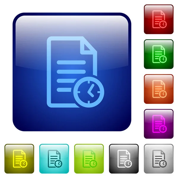 Dokumentet Senast Den Tid Ikoner Avrundad Fyrkantig Färg Glänsande Knappen — Stock vektor