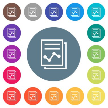 Düz beyaz grafik simgeleri ile yuvarlak renkli arka planlar üzerinde rapor. 17 arka plan renk değişimleri dahil.
