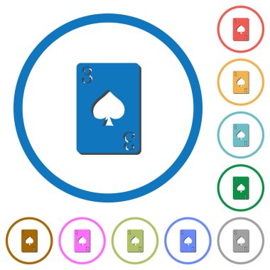 Maça üçlüsü düz renk vektör simgeleri ile beyaz arka plan üzerinde yuvarlak özetliyor gölgelerde kartı