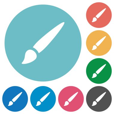 Yuvarlak renkli arka planlar üzerinde fırça düz beyaz simgeler