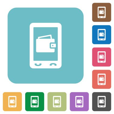 Mobil cüzdan beyaz düz simgeler renk üzerinde yuvarlak kare arka planlar