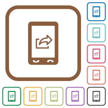 Mobil ihracat veri basit simgeler renkli kare kare beyaz arka plan üzerinde yuvarlak