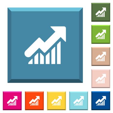 Yükselen grafiği beyaz simgeleri çeşitli moda renklerde ucu keskin kare düğmeleri