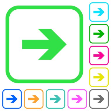 Eğri sınırları beyaz arka plan üzerinde sağ ok canlı renkli düz simgeler