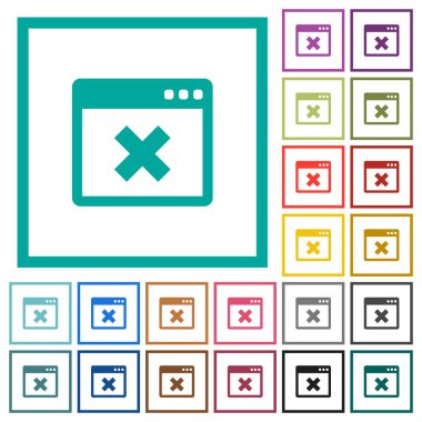 Uygulama iptal düz renk simgeleri beyaz arka plan üzerinde çeyreği çerçeveli