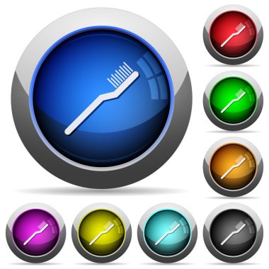 Diş fırçası simgeler parlak düğmeler ile çelik çerçevelemek yuvarlak