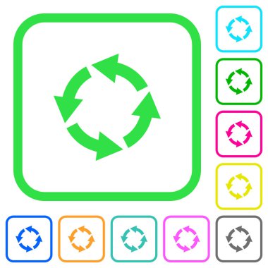 Sol canlı renkli düz simgeler beyaz arka plan üzerinde eğri kenarlıkları döndürme