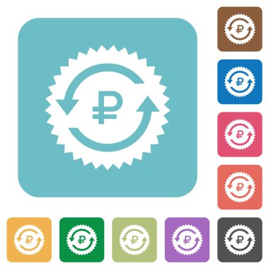 Rublesi ödeme geri kare arka planlar renk etiket beyaz düz simgeleri yuvarlak garanti