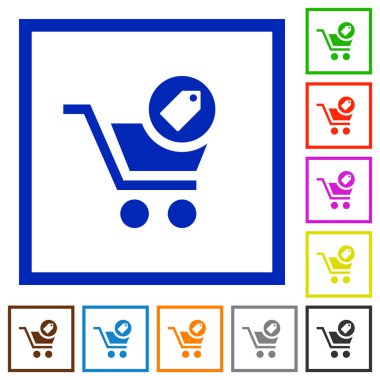 Ürün satın alma özellikleri düz renk simgeleri beyaz arka plan üzerinde kare kare