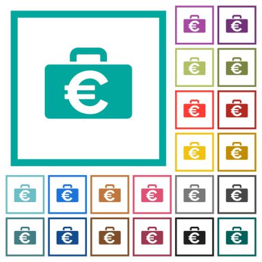 Euro çanta düz renk simgeleri beyaz arka plan üzerinde çeyreği çerçeveli