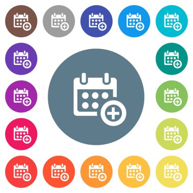 Yuvarlak renkli arka planlar Takvim düz beyaz simgeleri ekleyin. 17 arka plan renk değişimleri dahil.