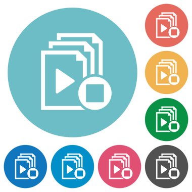 Çalma listesi düz beyaz simgeler yuvarlak renkli arka planlar üzerinde durdur