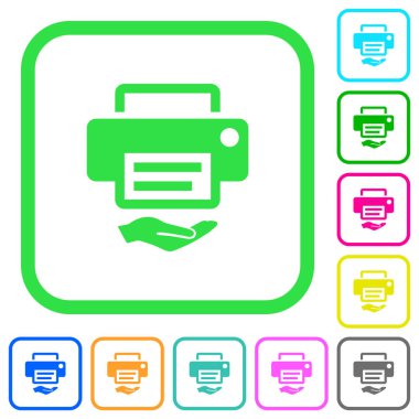 Paylaşılan yazıcı canlı renkli düz simgeler beyaz arka plan üzerinde eğri sınırları içinde