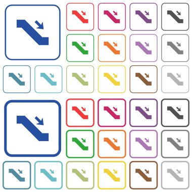 İşareti yürüyen merdivenle renk Yuvarlatılmış kare kare düz simgeler. İnce ve kalın sürümleri dahil.