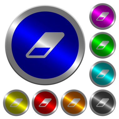 Yuvarlak silgi simgeler üzerinde parlak sikke benzeri renk çelik düğmeleri