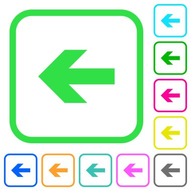 Beyaz arka plan üzerinde eğri sınırları sol ok canlı renkli düz simgeler