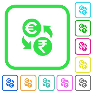 Euro Rupisi para değişimi canlı renkli düz simgeler beyaz arka plan üzerinde eğri sınırları içinde