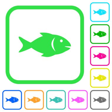 Beyaz arka plan üzerinde eğri sınırları balık canlı renkli düz simgeler