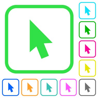 Beyaz arka plan üzerinde eğri sınırları içinde düz simgeler fare imlecini canlı renkte