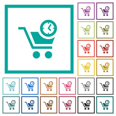 Çeyreği kare beyaz arka plan üzerinde ile anlık satınalma düz renk simgeleri