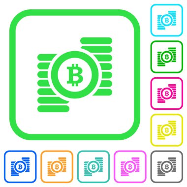 Beyaz arka plan üzerinde eğri sınırları Bitcoins canlı renkli düz simgeler