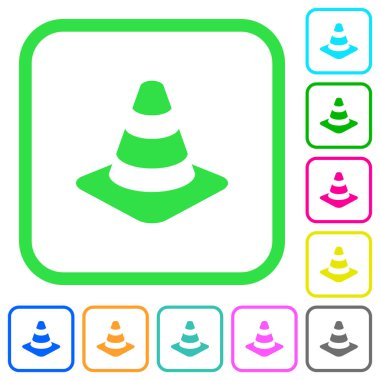 Trafik koni beyaz arka plan üzerinde eğri sınırları içinde canlı renkli düz simgeler