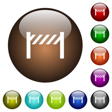 Yuvarlak yol kapanması çit beyaz simgeler üzerinde renk cam düğmeleri