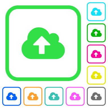 Bulut canlı renkli düz simgeler beyaz arka plan üzerinde eğri sınırları içinde upload