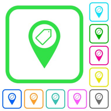 Etiketleme Gps konumu canlı renkli düz simgeler beyaz arka plan üzerinde eğri sınırları içinde göster